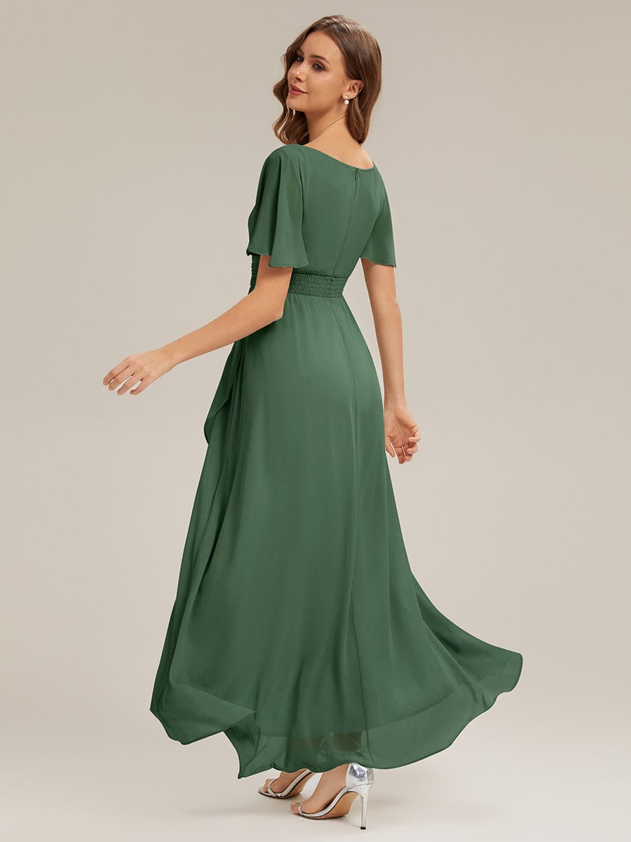 Ruched Chiffon Ruffle Sleeve Dress #color_Eucalyptus Green