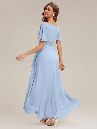 ever SAGE|Ruched Chiffon Ruffle Sleeve Bridesmaid Dress