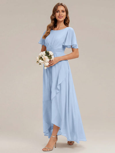 ever SAGE|Ruched Chiffon Ruffle Sleeve Bridesmaid Dress