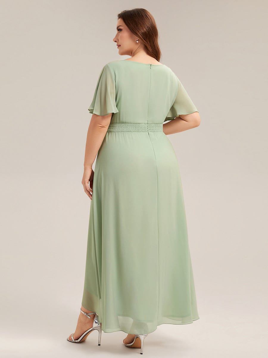 Ruched Chiffon Ruffle Sleeve Dress #color_Mint Green
