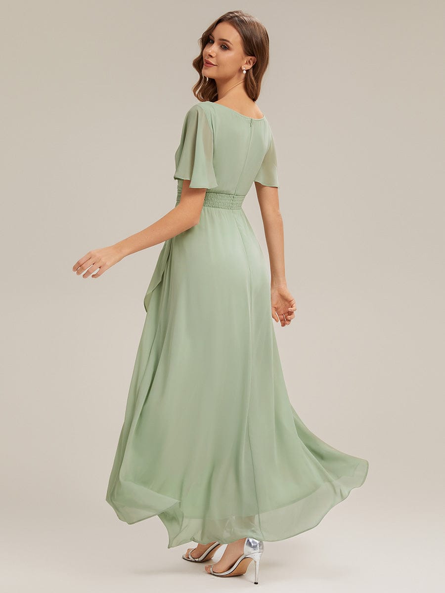 Ruched Chiffon Ruffle Sleeve Dress #color_Mint Green