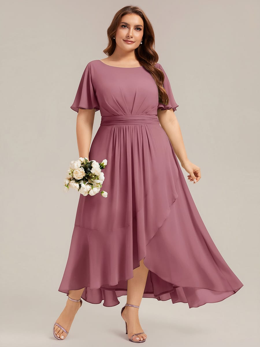 Ruched Chiffon Ruffle Sleeve Dress #color_Purple Orchid