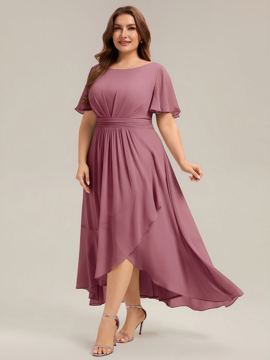 Ruched Chiffon Ruffle Sleeve Dress #color_Purple Orchid