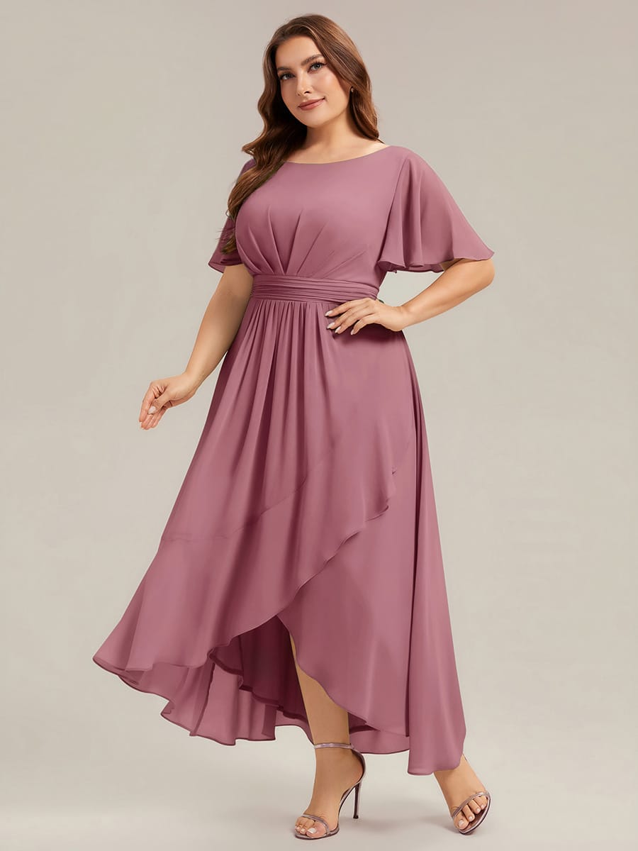 Ruched Chiffon Ruffle Sleeve Dress #color_Purple Orchid