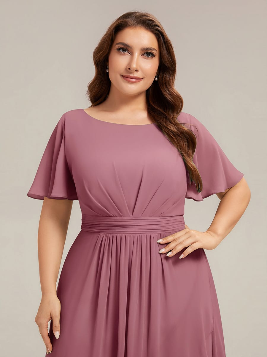 Ruched Chiffon Ruffle Sleeve Dress #color_Purple Orchid
