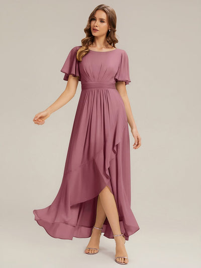 ever SAGE|Ruched Chiffon Ruffle Sleeve Wedding Guest Dress