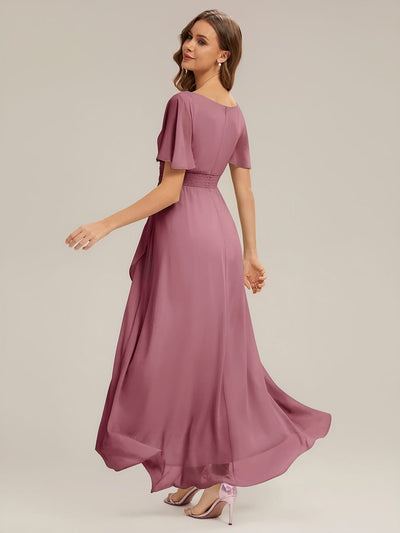 ever SAGE|Ruched Chiffon Ruffle Sleeve Bridesmaid Dress