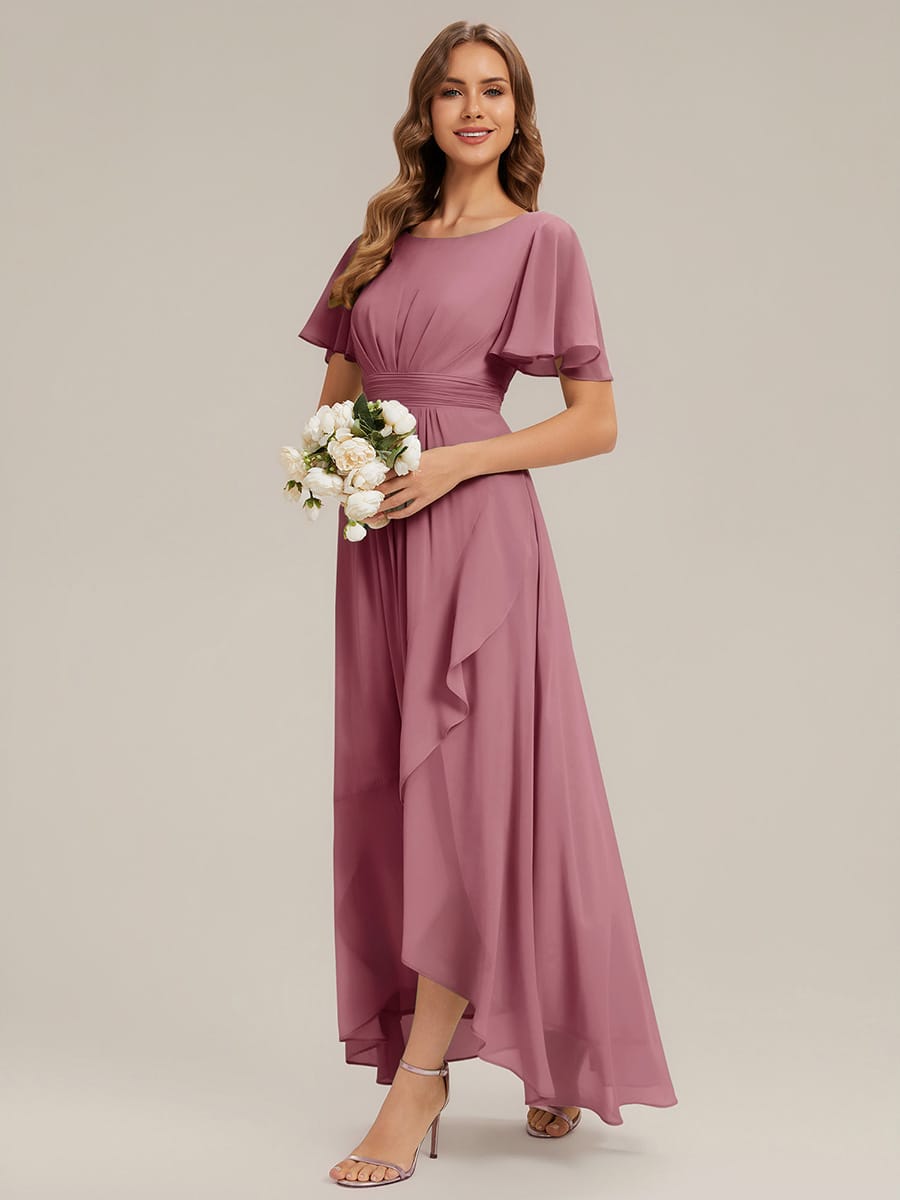 Ruched Chiffon Ruffle Sleeve Dress #color_Purple Orchid
