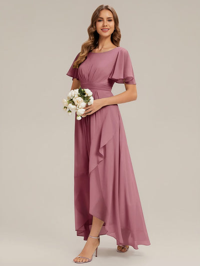 ever SAGE|Ruched Chiffon Ruffle Sleeve Bridesmaid Dress