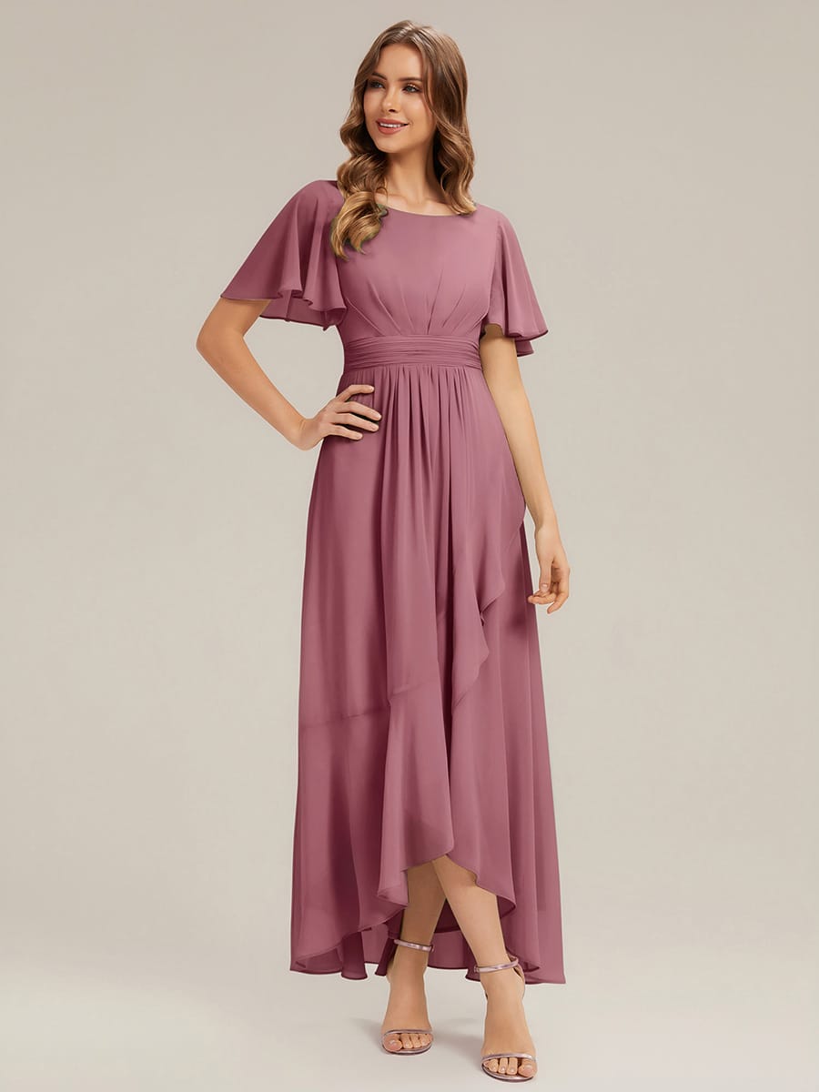Ruched Chiffon Ruffle Sleeve Dress #color_Purple Orchid