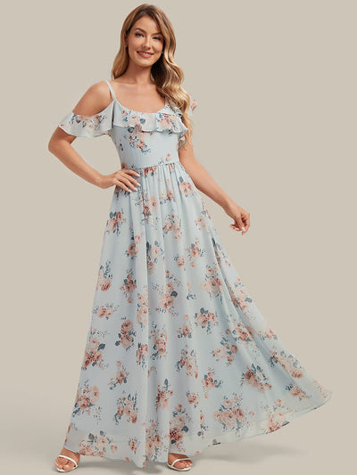 ever AIDA|Floor-Length Asymmetrical Ruffle Sleeve Chiffon Dress