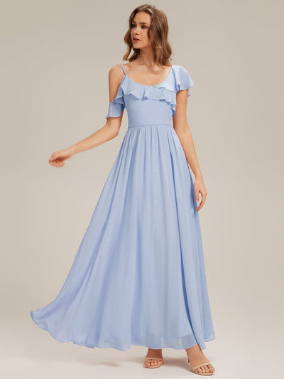 Thigh-High Slit Chiffon Ruffle Sleeve Dress #color_Ice Blue