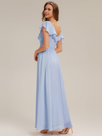 Thigh-High Slit Chiffon Ruffle Sleeve Dress #color_Ice Blue