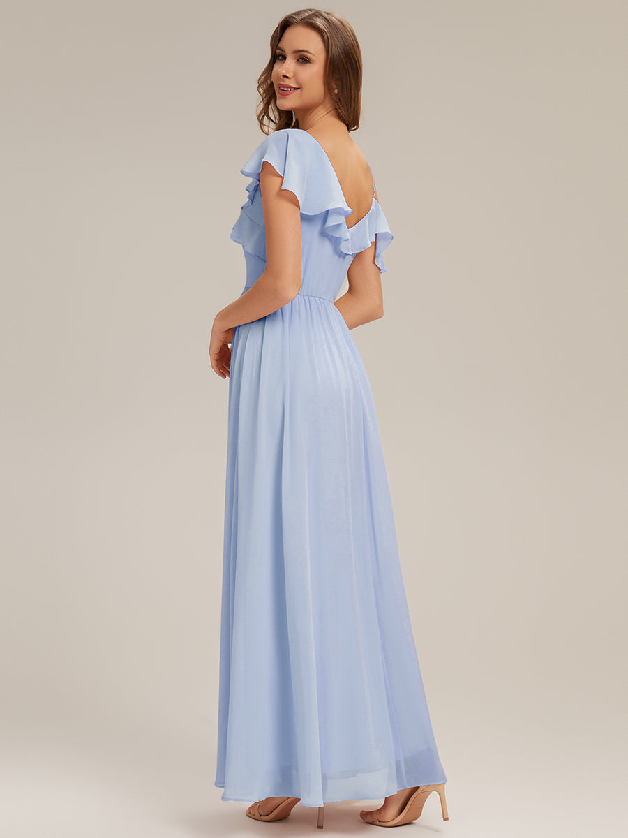 Thigh-High Slit Chiffon Ruffle Sleeve Dress #color_Ice Blue