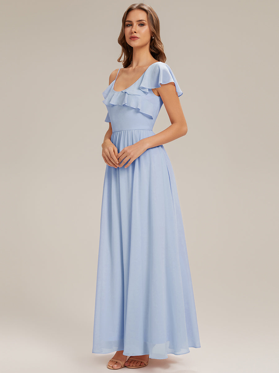 Thigh-High Slit Chiffon Ruffle Sleeve Dress #color_Ice Blue