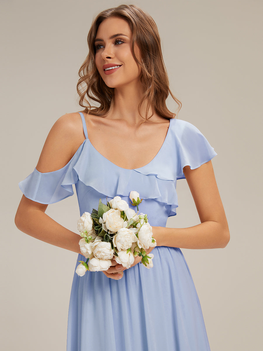 Thigh-High Slit Chiffon Ruffle Sleeve Dress #color_Ice Blue
