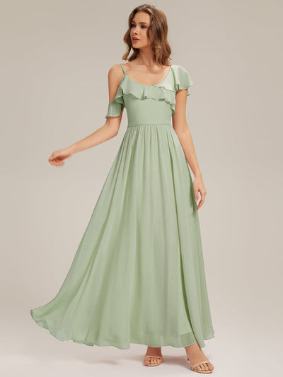 Thigh-High Slit Chiffon Ruffle Sleeve Dress #color_Mint Green