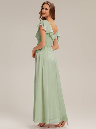 Thigh-High Slit Chiffon Ruffle Sleeve Dress #color_Mint Green