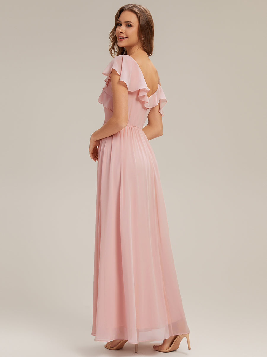 Thigh-High Slit Chiffon Ruffle Sleeve Dress #color_Pink