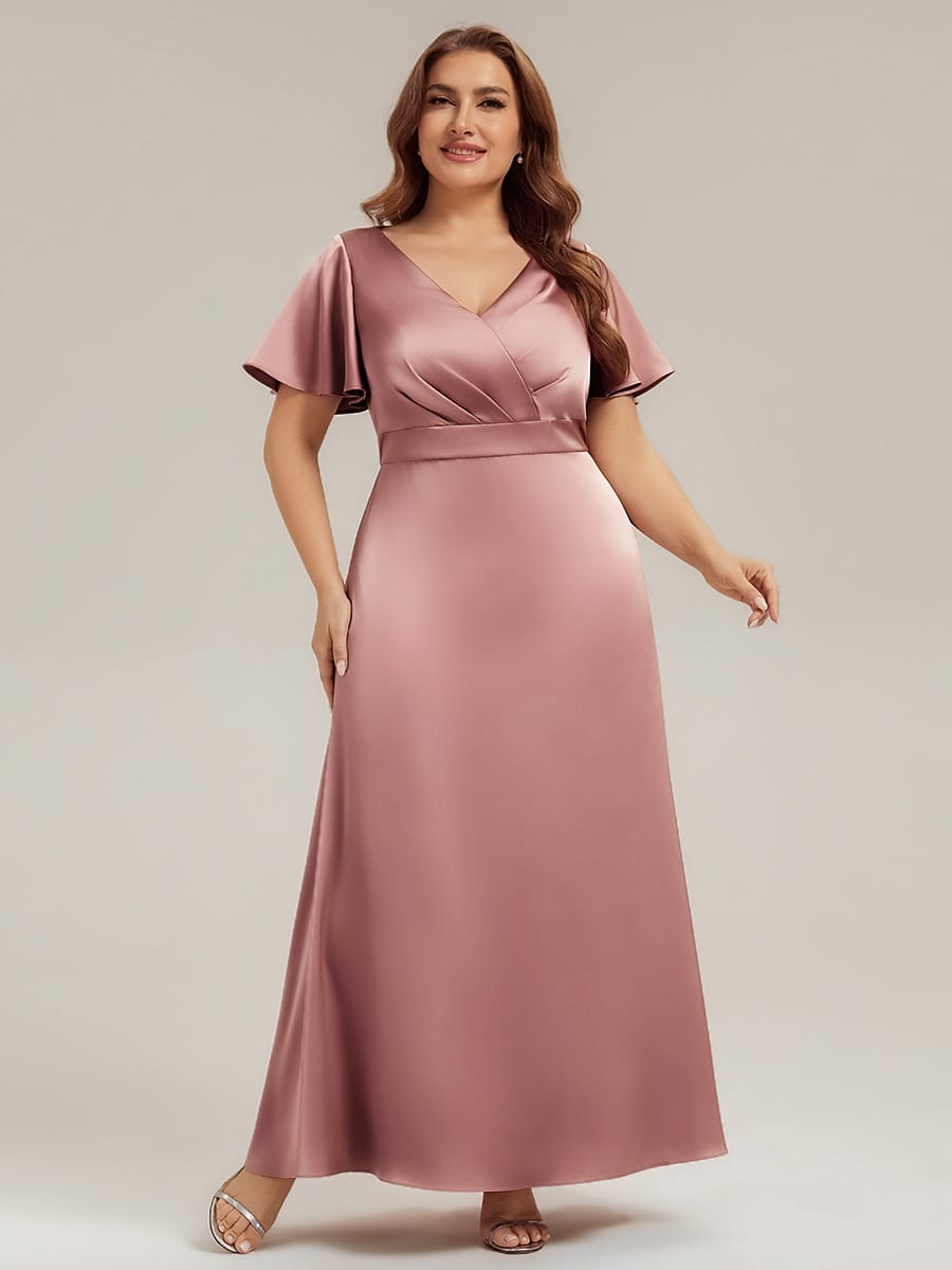 Satin Ruffle Sleeve A-Line Dress #color_Purple Orchid