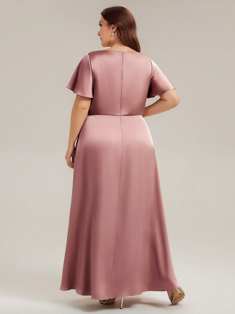 Satin Ruffle Sleeve A-Line Dress #color_Purple Orchid