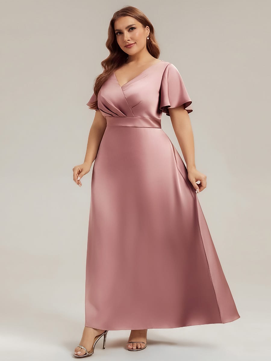 Satin Ruffle Sleeve A-Line Dress #color_Purple Orchid
