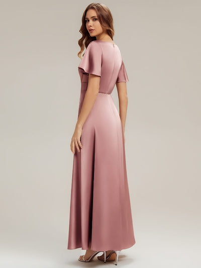 Satin Ruffle Sleeve A-Line Dress #color_Purple Orchid