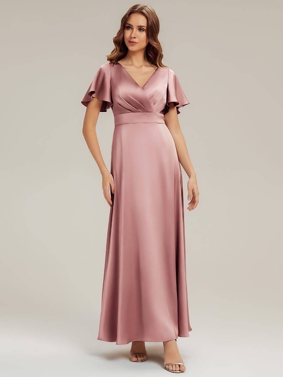 Satin Ruffle Sleeve A-Line Dress #color_Purple Orchid