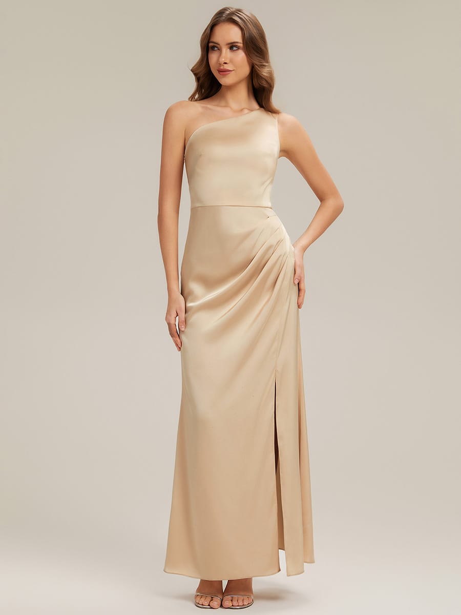 Thigh-High Slit Satin Sleeveless Dress #color_Champagne