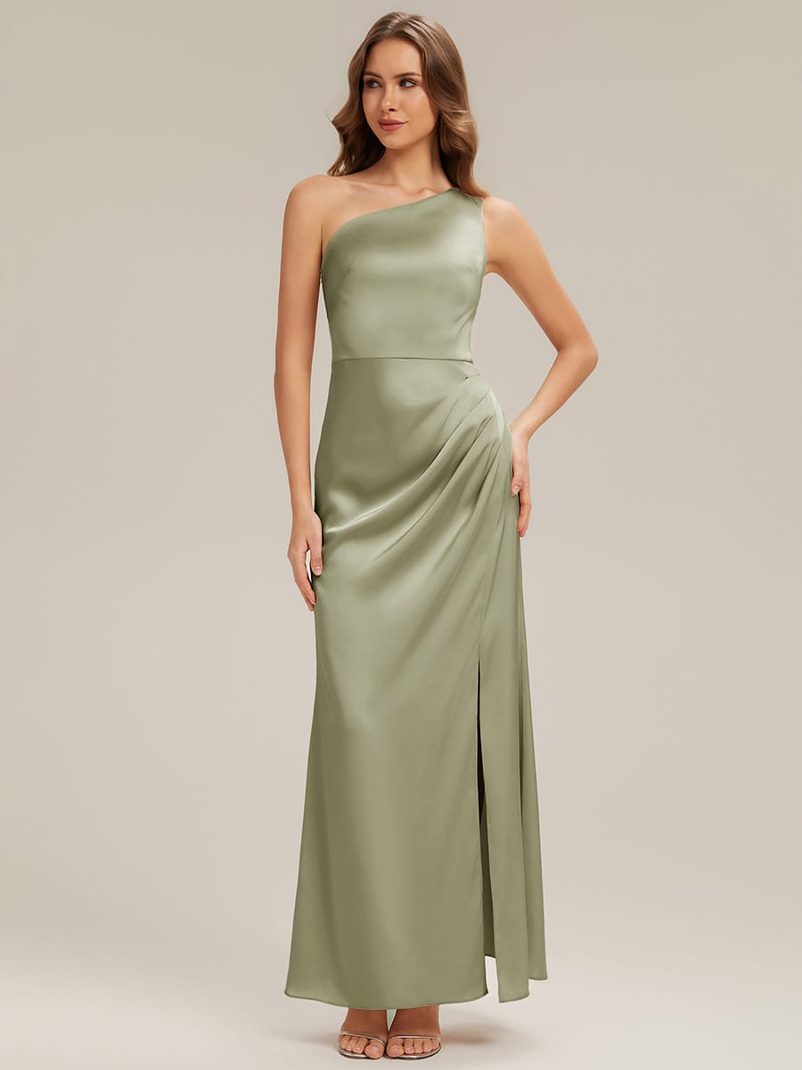 Thigh-High Slit Satin Sleeveless Dress #color_Sage Green