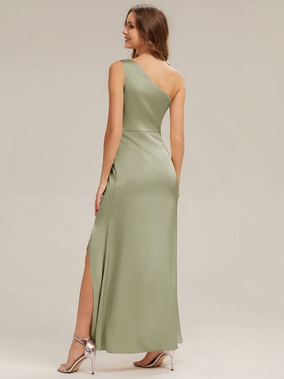 Thigh-High Slit Satin Sleeveless Dress #color_Sage Green