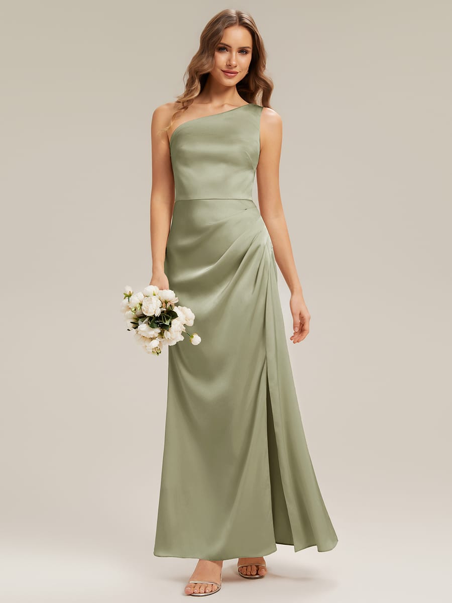 Thigh-High Slit Satin Sleeveless Dress #color_Sage Green