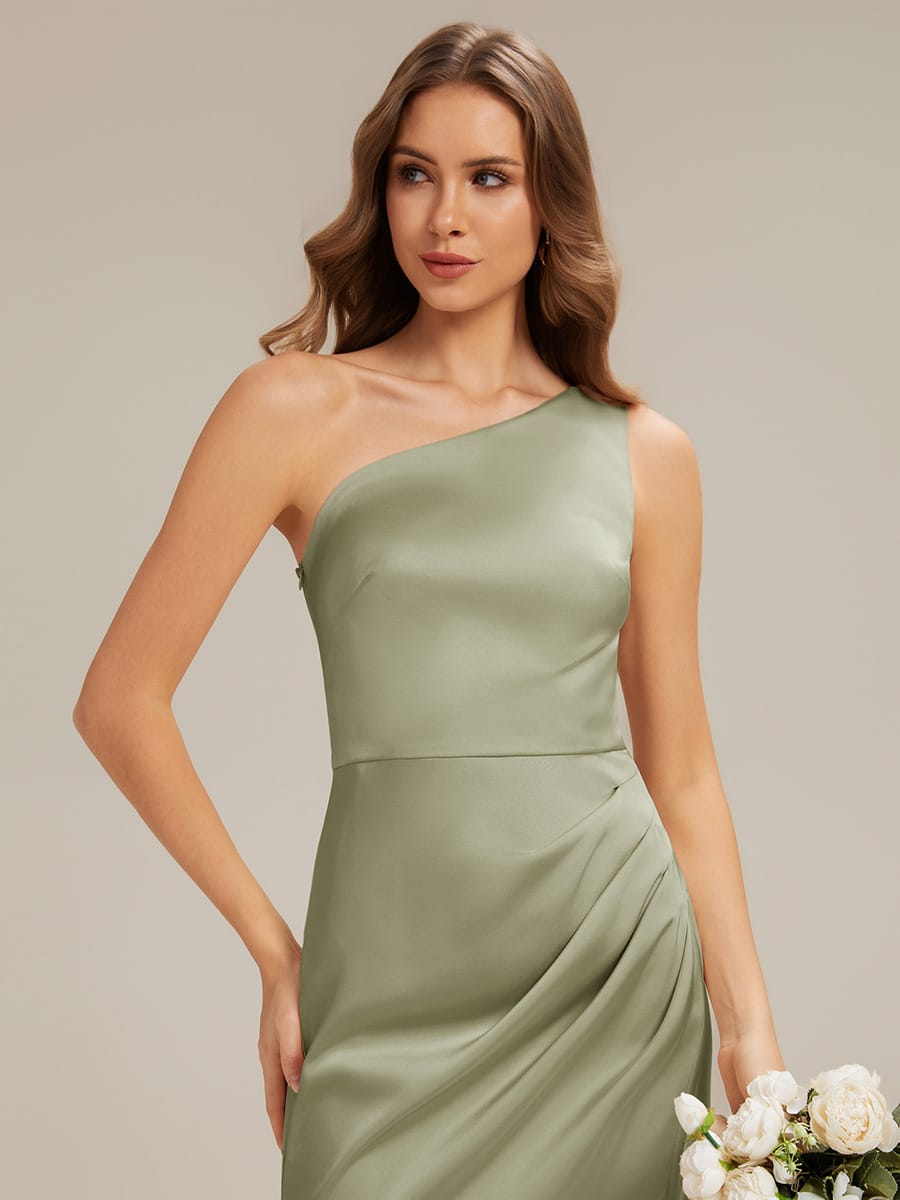 Thigh-High Slit Satin Sleeveless Dress #color_Sage Green