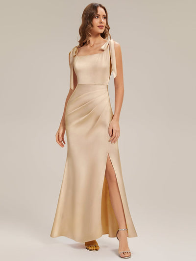 Flowing Ribbons Satin Sleeveless Dress #color_Champagne