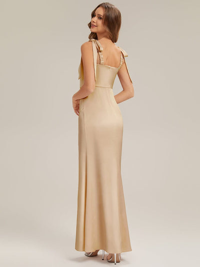 Flowing Ribbons Satin Sleeveless Dress #color_Champagne