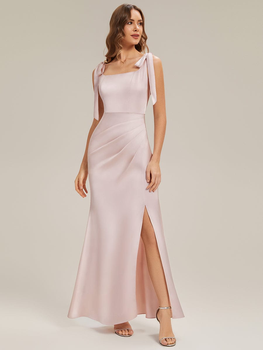 Flowing Ribbons Satin Sleeveless Dress #color_Pink