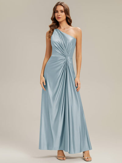 Knotted Satin One-Shoulder Dress