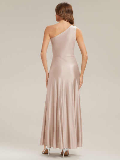 Knotted Satin One-Shoulder Dress
