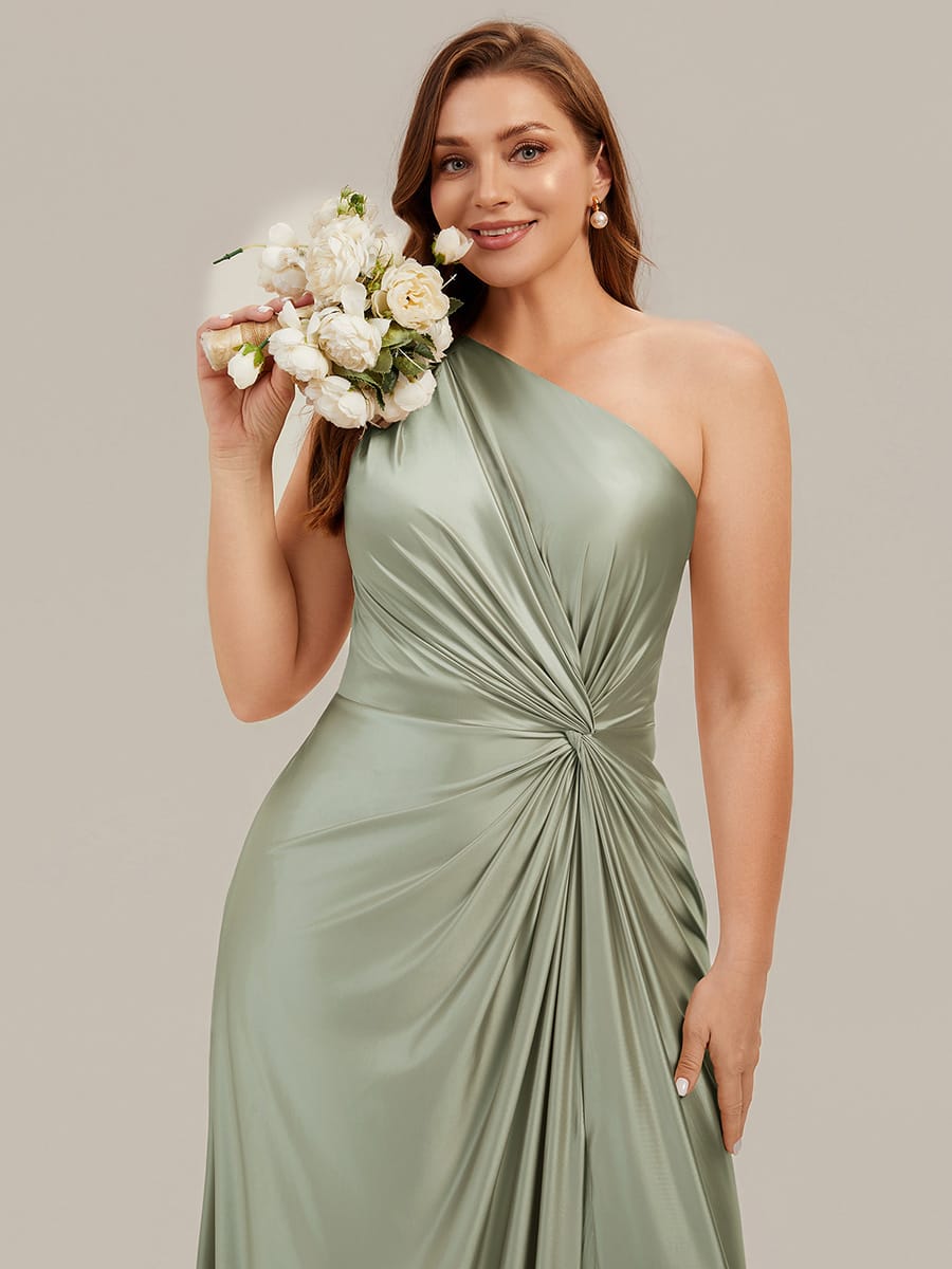 Knotted Satin Sleeveless Dress #color_Sage Green