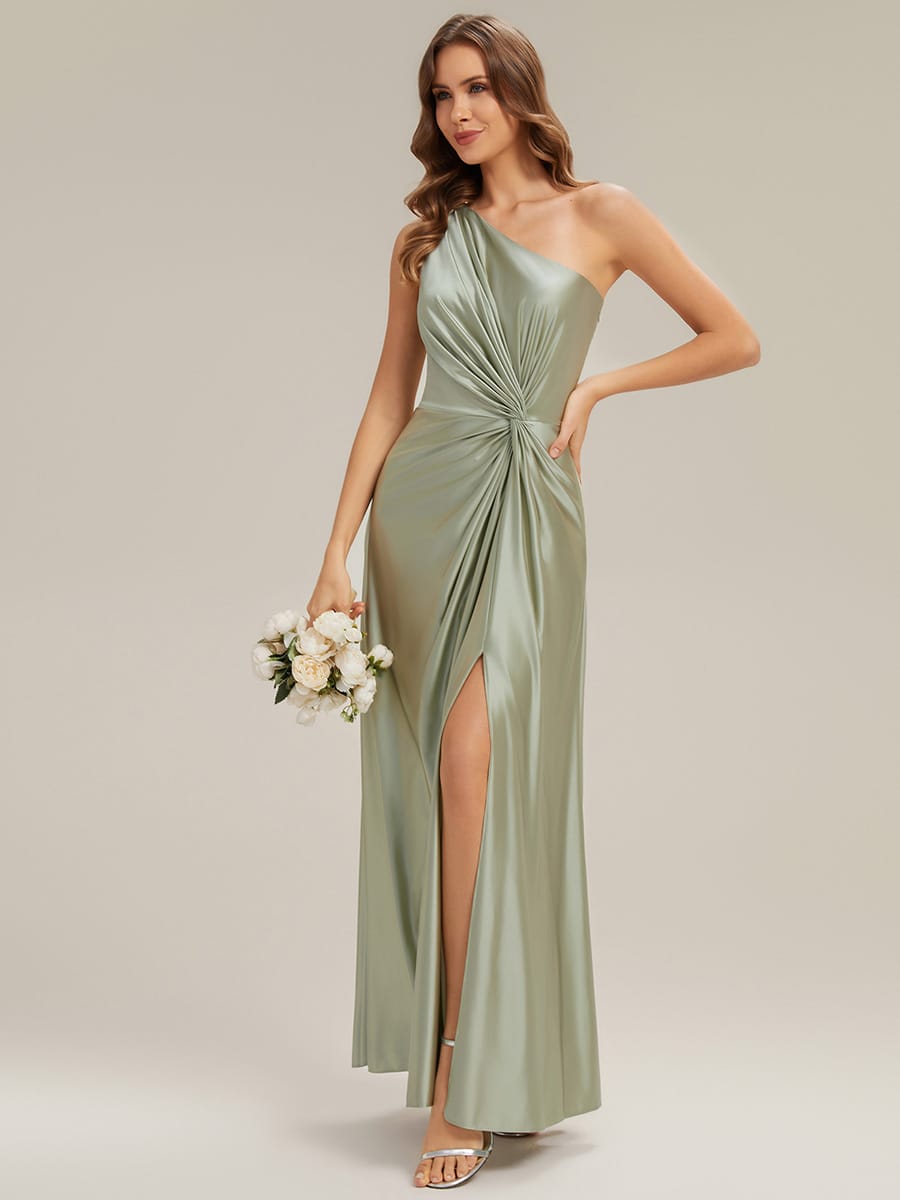 Knotted Satin Sleeveless Dress #color_Sage Green