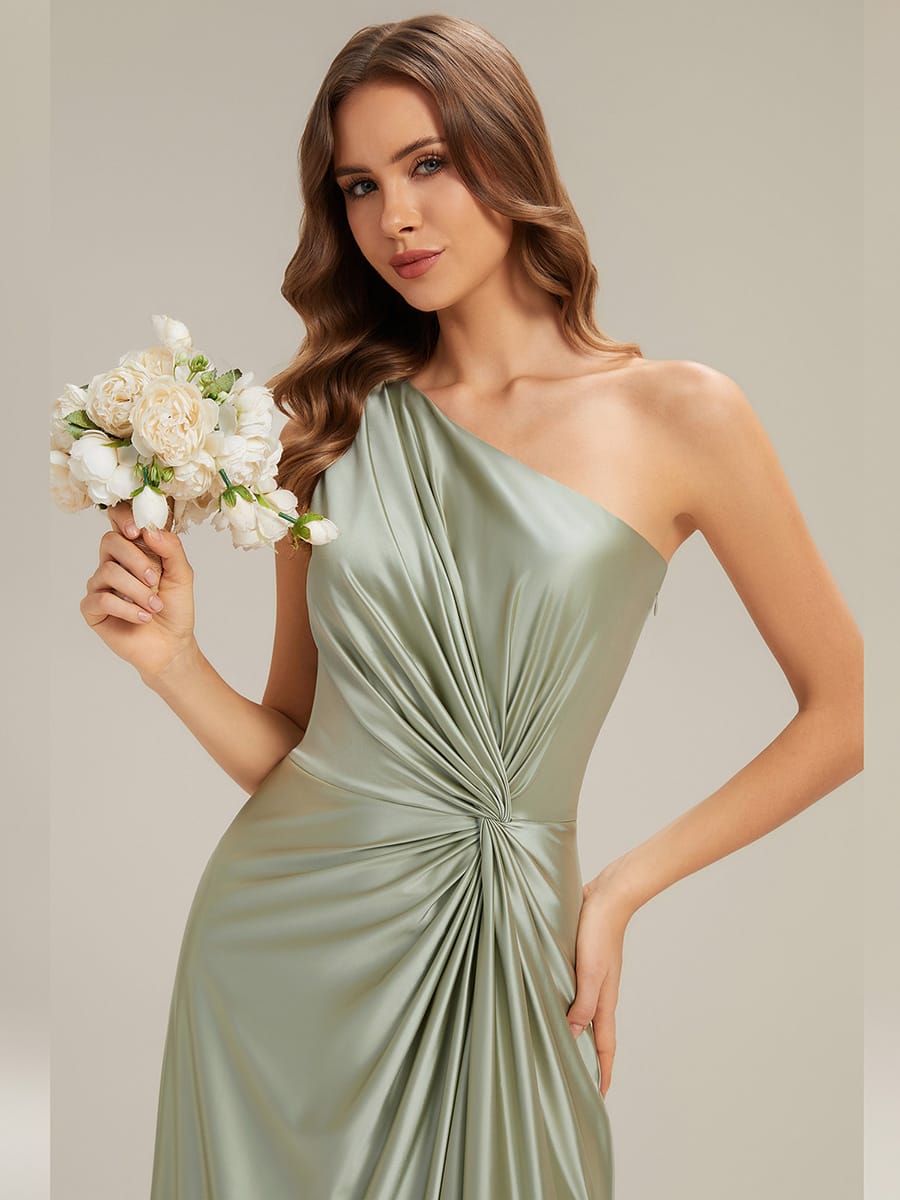 Knotted Satin Sleeveless Dress #color_Sage Green