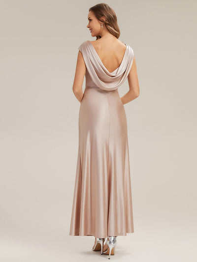 Satin Cap Sleeve A-Line Dress #color_Champagne