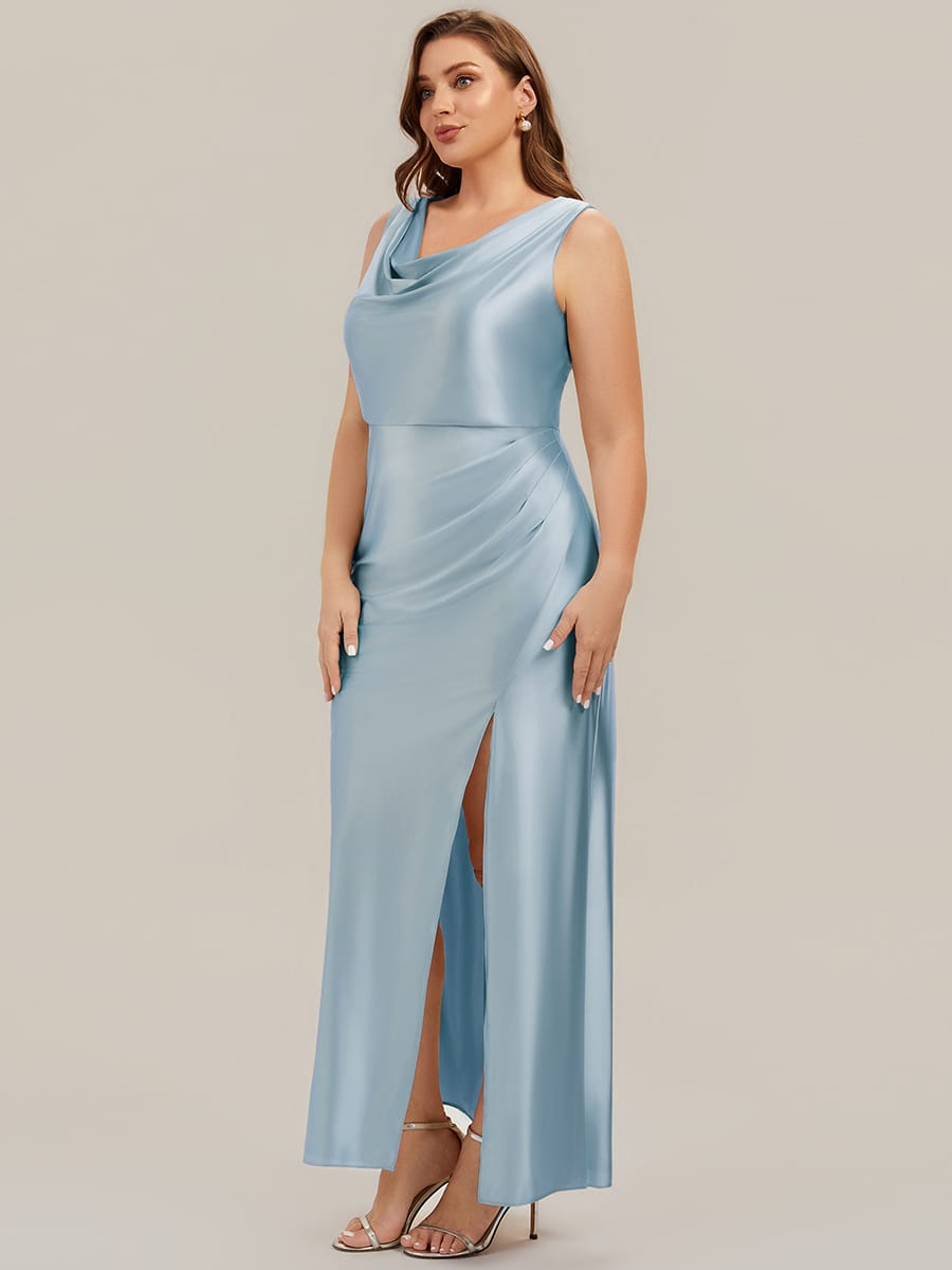 Thigh-High Slit Satin Sleeveless Dress #color_Sky Blue