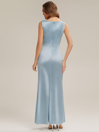 Thigh-High Slit Satin Sleeveless Dress #color_Sky Blue