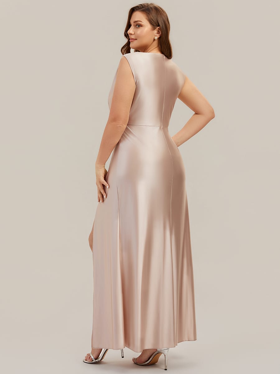 Thigh-High Slit Satin Sleeveless Dress #color_Champagne