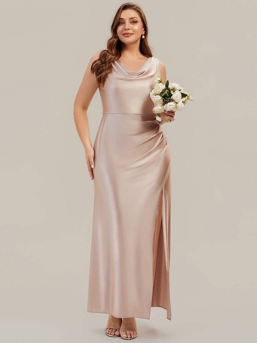 Thigh-High Slit Satin Sleeveless Dress #color_Champagne
