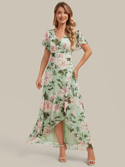 Floral Print and Flutter Sleeves Dress