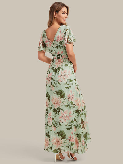 Floral Print and Flutter Sleeves Dress