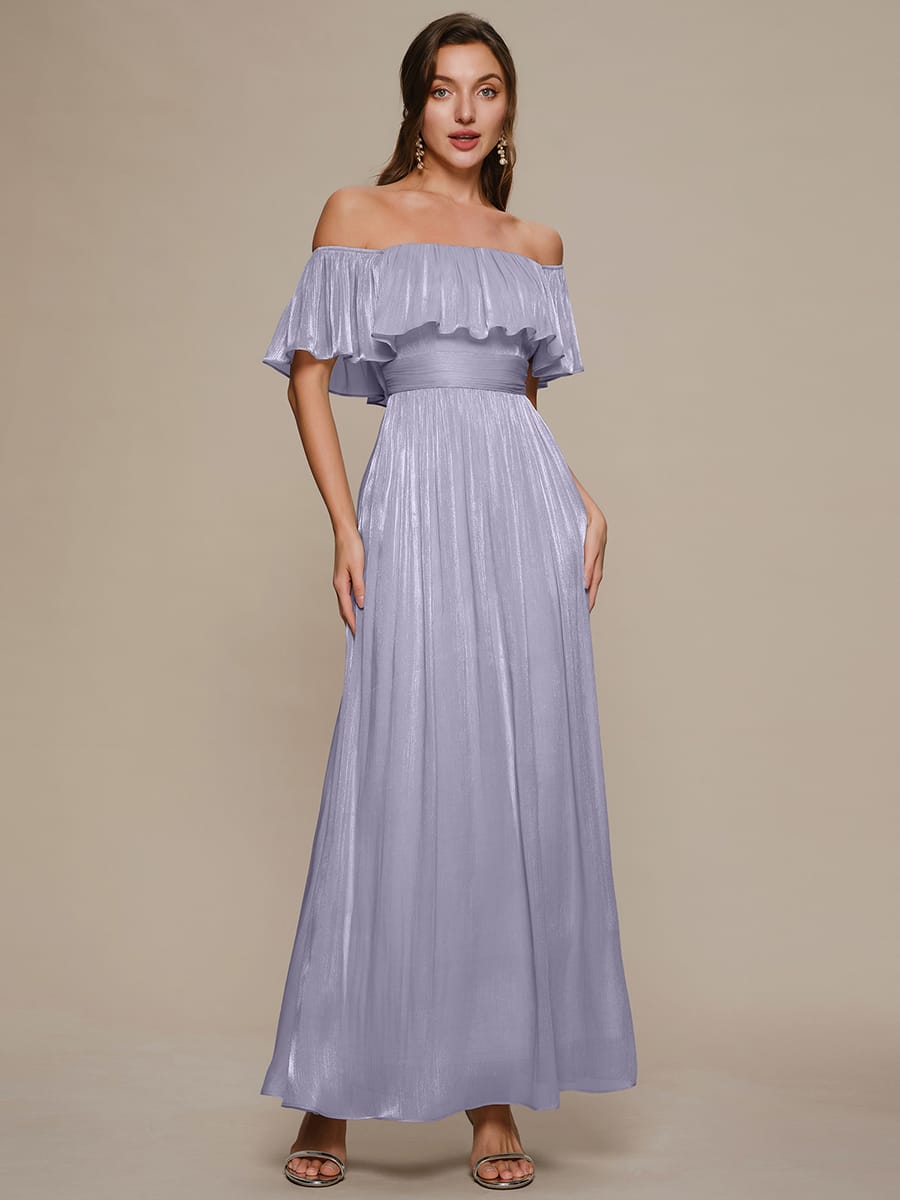 Chiffon Drop Shoulder Sleeve A-Line Dress #color_Frosted Lilac
