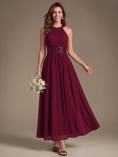 Sleeveless Halterneck Chiffon Bridesmaid Dress